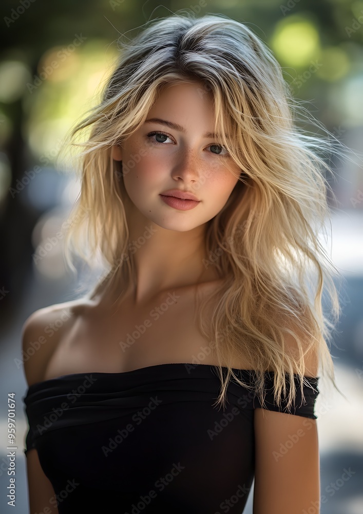 A close-up portrait of a young woman with long, tousled blonde hair and a natural, fresh appearance, set against a blurred outdoor background. A close-up portrait of a young woman with long, tousled blonde hair and a natural, fresh appearance, set against a blurred outdoor background.