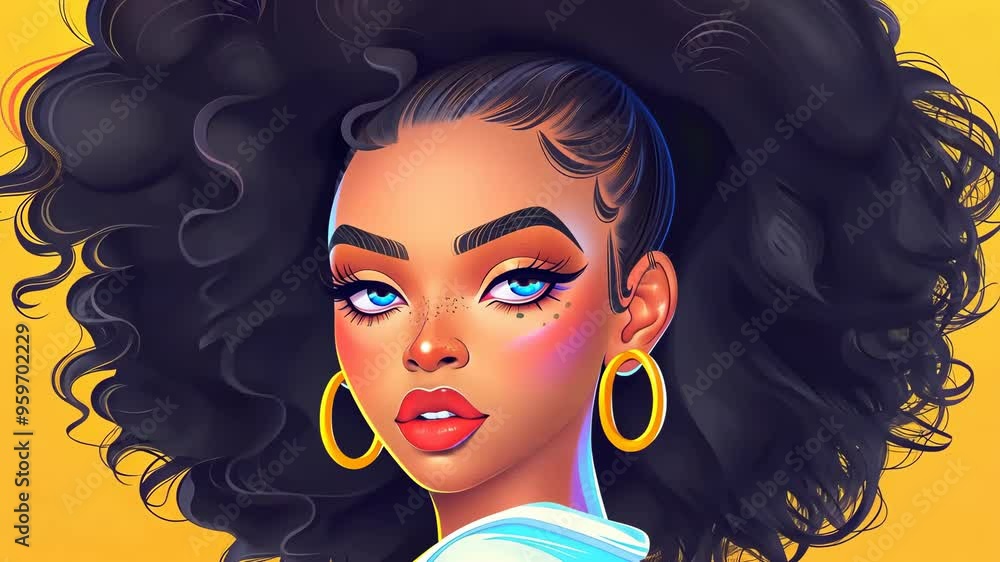 Stunning portrait of a Black woman with gold earrings and curly hair ...