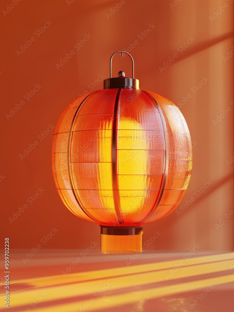 A lit up Chinese lantern against a warm orange backdrop A lit up Chinese lantern against a warm orange backdrop
