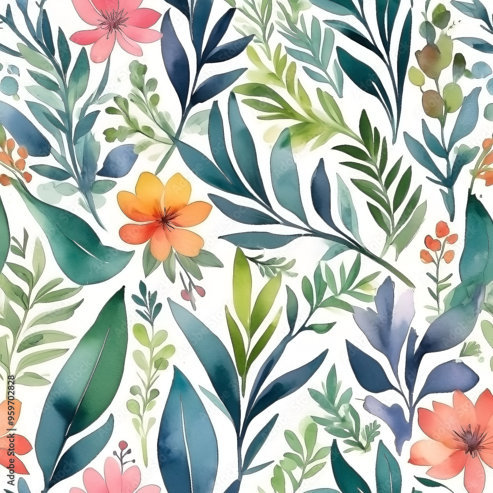 seamless Watercolor Pattern using botanical elements. seamless Watercolor Pattern using botanical elements.