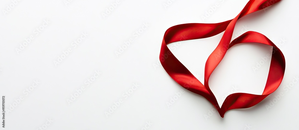Red satin ribbon in the shape of a heart on a white background with copy space Macro shot with shallow depth of field Red satin ribbon in the shape of a heart on a white background with copy space Macro shot with shallow depth of field