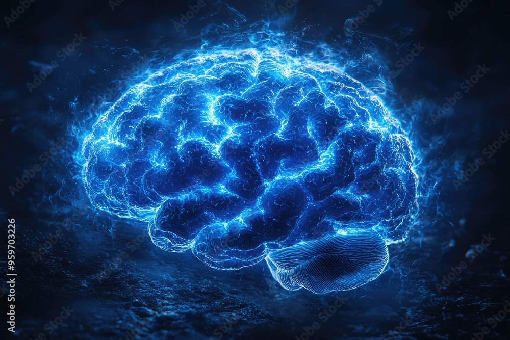 Obraz premium Radiant intelligence: glowing human brain, the spark of knowledge and the power of neural connections, the brains role as the center of consciousness and intellectual brilliance