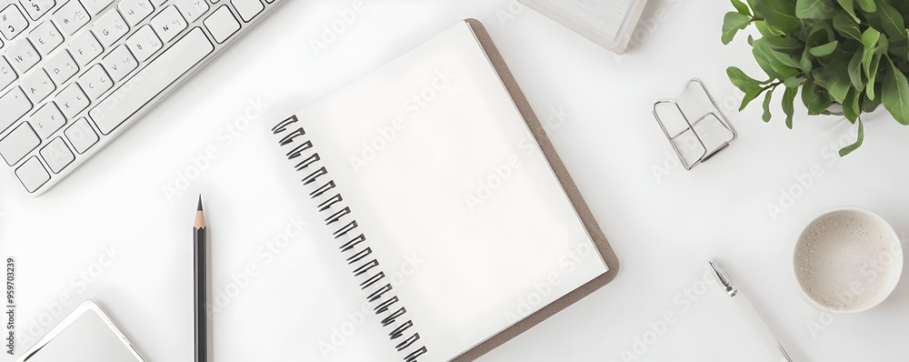 Freshly Prepared Workspace with Notebook for New Project Idea Freshly Prepared Workspace with Notebook for New Project Idea