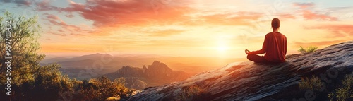 Meditating at Sunrise Symbo...