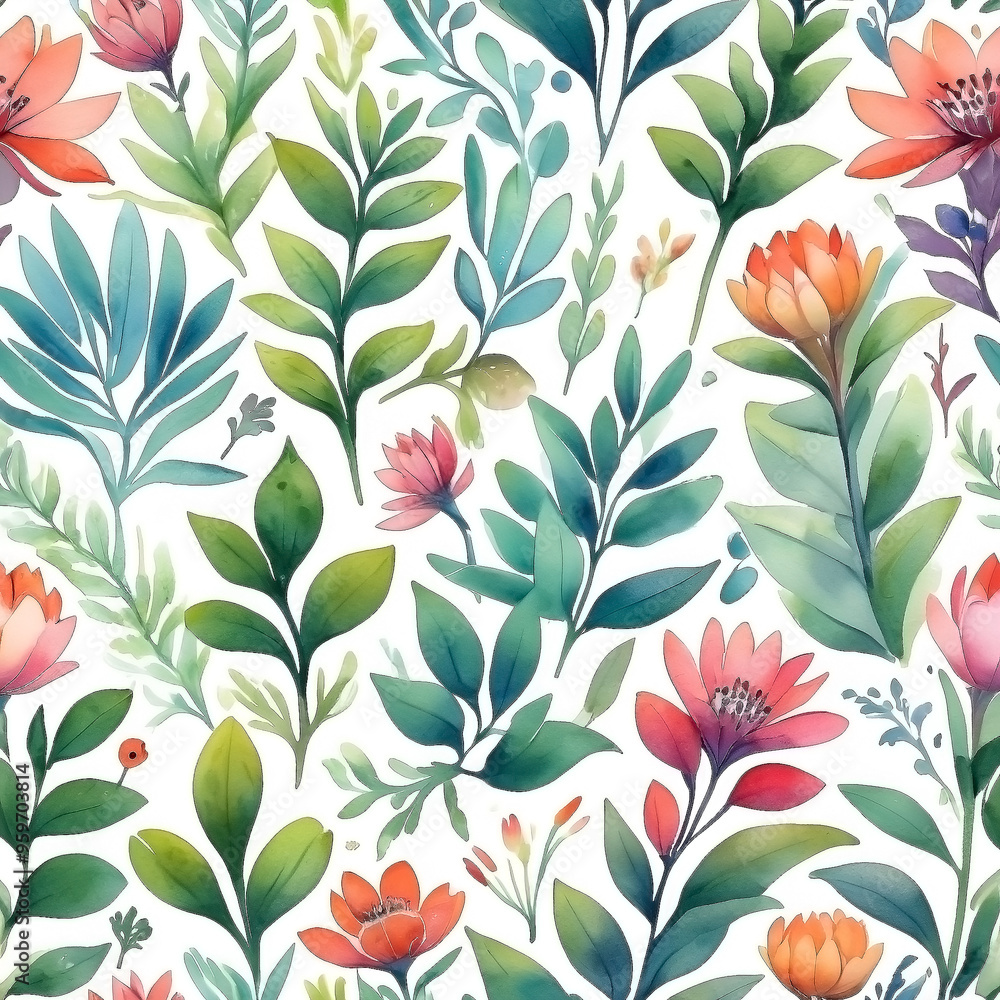 seamless Watercolor Pattern using botanical elements. seamless Watercolor Pattern using botanical elements.