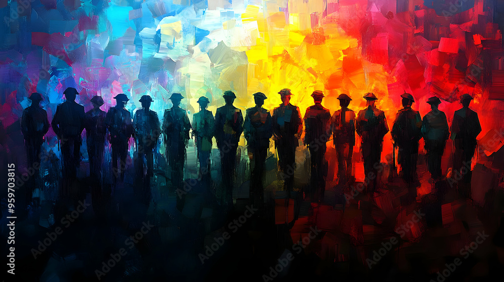 Silhouettes of Soldiers in Abstract Painting Silhouettes of Soldiers in Abstract Painting