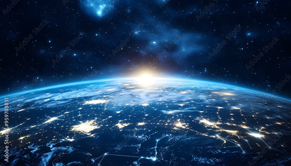 Fototapeta premium Earth from Space with City Lights and a Starry Sky