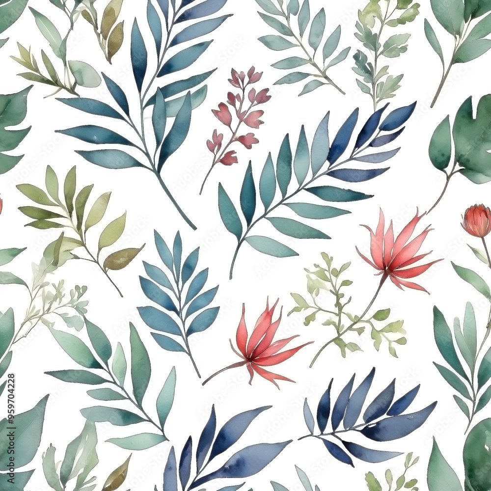 seamless Watercolor Pattern using botanical elements. seamless Watercolor Pattern using botanical elements.