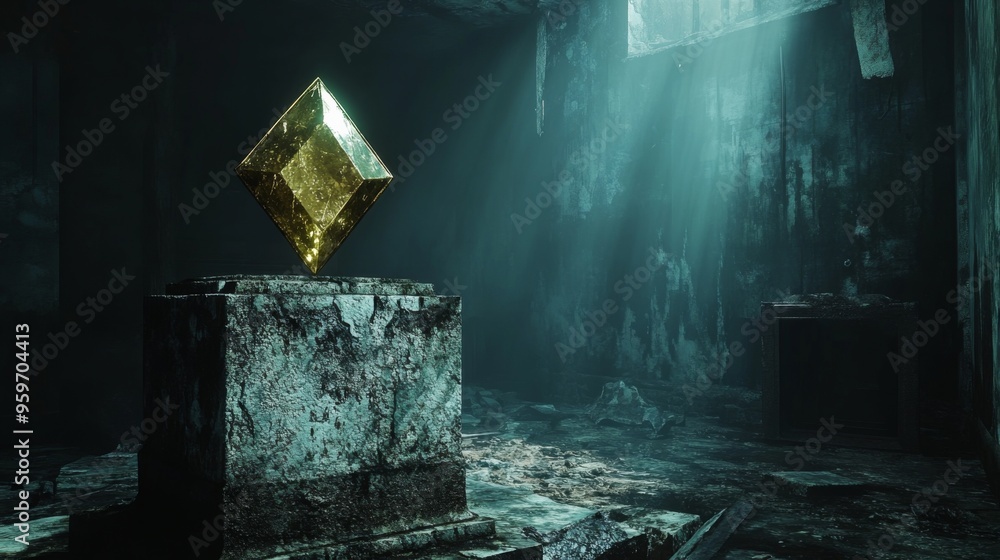 Golden Crystal in Abandoned Room Golden Crystal in Abandoned Room