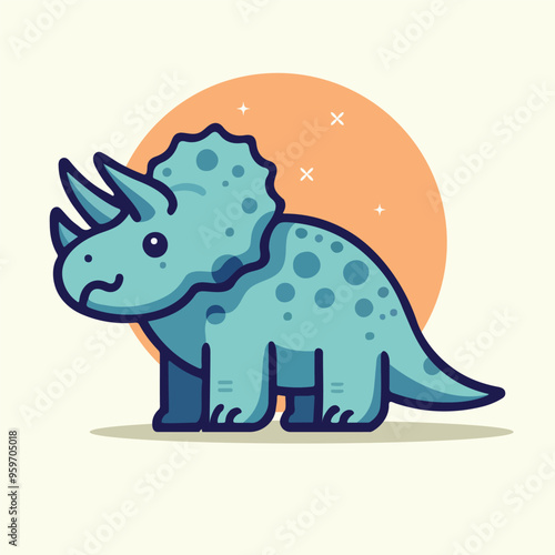 Adorable cute triceratops vector illustration in flat style