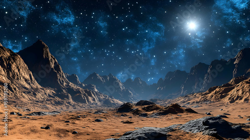 Alien Landscape Night Sky Mountain Range Desert Stars photo