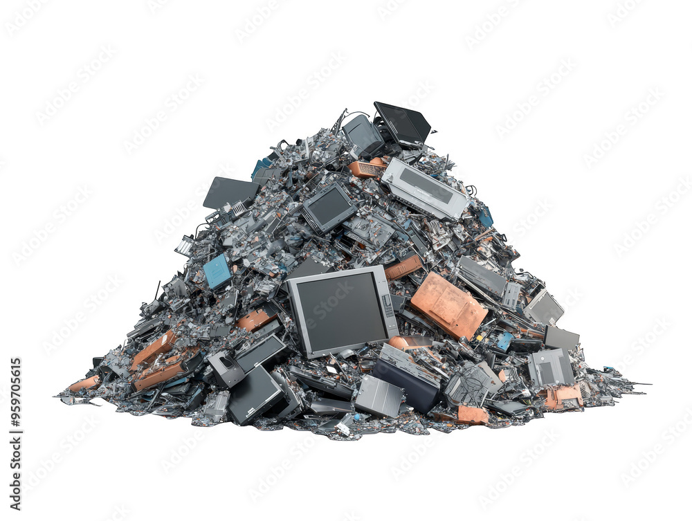 Pile of Electronic Waste E waste Recycling Technology Garbage Scrap Discarded Computers Monitors Devices Pile of Electronic Waste E waste Recycling Technology Garbage Scrap Discarded Computers Monitors Devices
