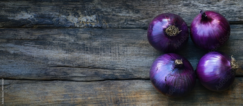 Vegan blue onion on a wooden surface. with copy space image. Place for adding text or design Vegan blue onion on a wooden surface. with copy space image. Place for adding text or design