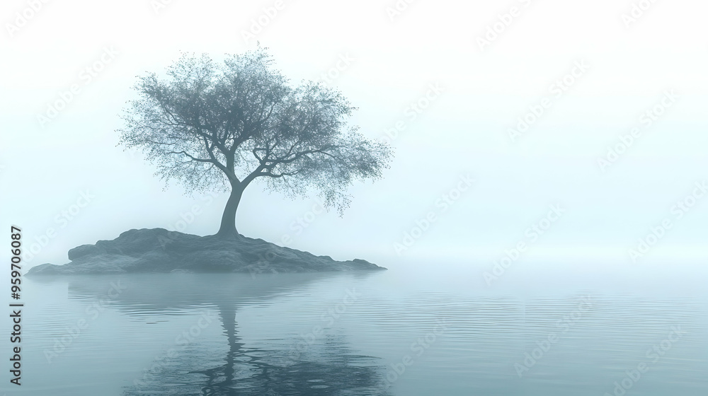 Solitary Tree on a Misty Island Solitary Tree on a Misty Island