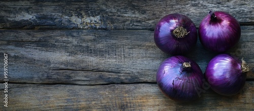 Vegan blue onion on a woode...