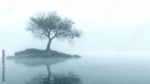 Solitary Tree on a Misty Island