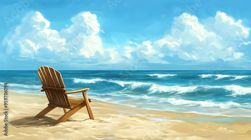 Beach chair facing the ocean on a sunny day