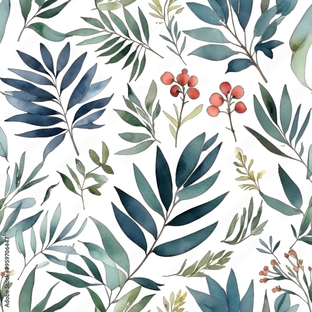 seamless Watercolor Pattern using botanical elements. seamless Watercolor Pattern using botanical elements.