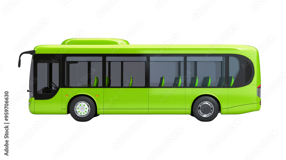 Modern green city bus isolated transparent background Modern green city bus isolated transparent background
