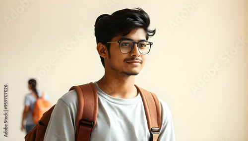 indian studen going to college white background