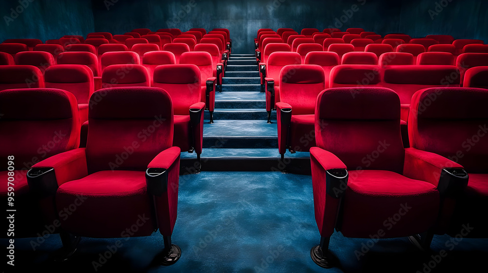Fototapeta premium Empty Red Cinema Seats in Theater Auditorium