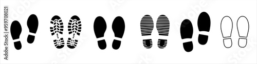 Footprint icon vector illustration, Trail shoes on white background.