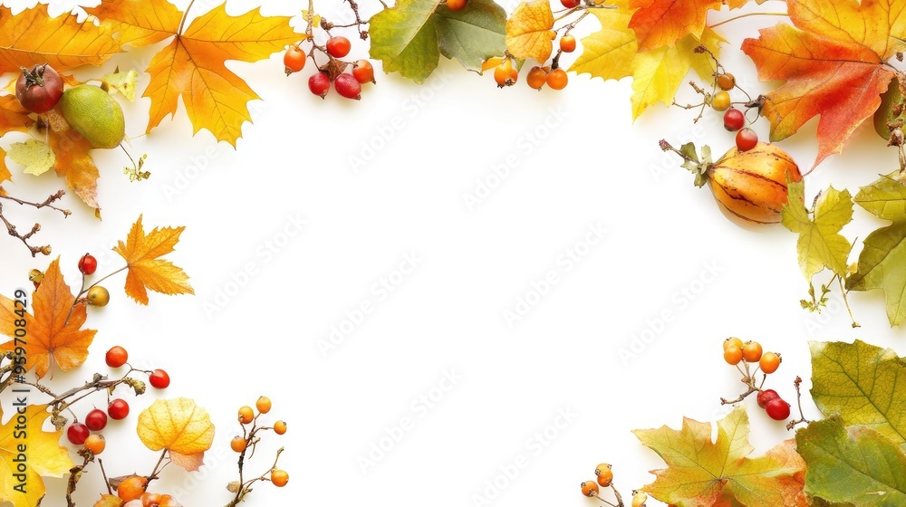 Autumn Leaves and Berries Frame with White Background. Autumn Leaves and Berries Frame with White Background.
