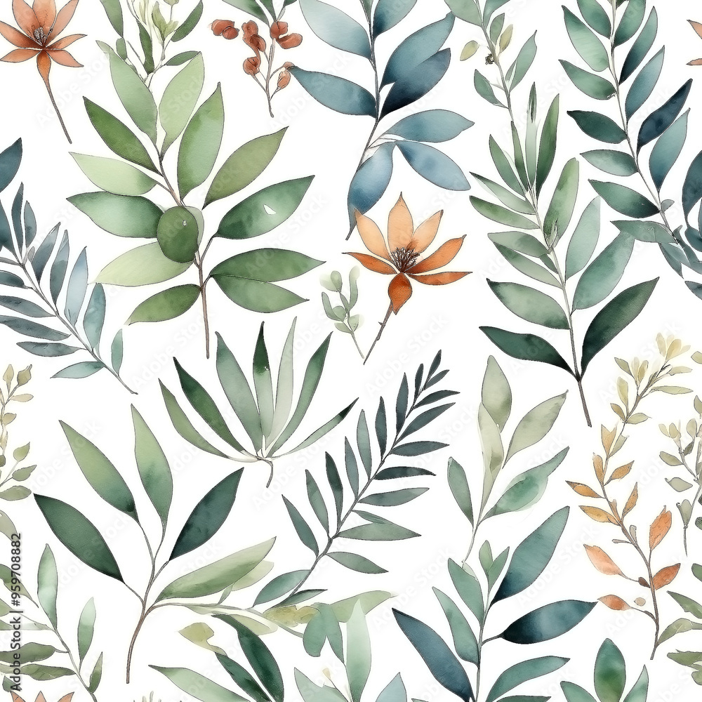 seamless Watercolor Pattern using botanical elements. seamless Watercolor Pattern using botanical elements.