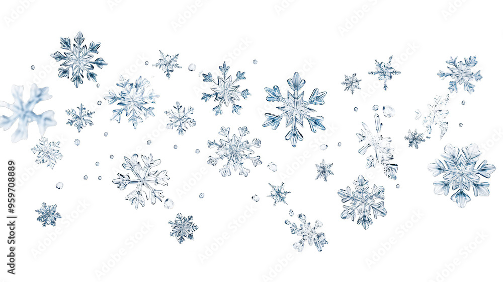 Macro photography of snowflakes falling transparent background Macro photography of snowflakes falling transparent background