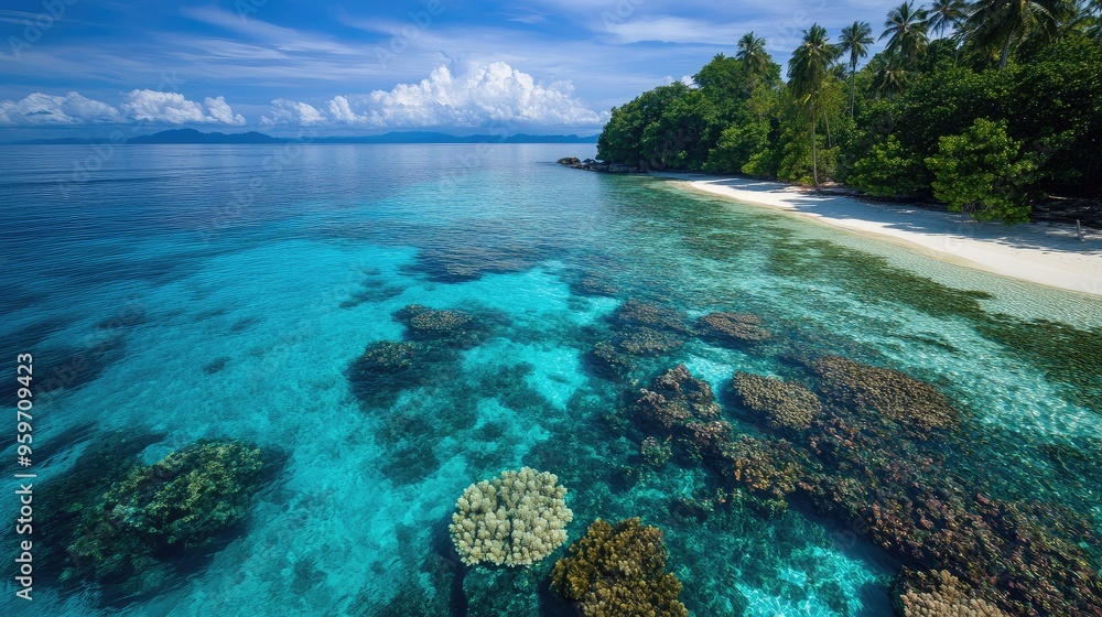 Aerial perspective of the crystal-clear waters and coral reefs surrounding Sipadan Island, off the coast of Sabah. Aerial perspective of the crystal-clear waters and coral reefs surrounding Sipadan Island, off the coast of Sabah.