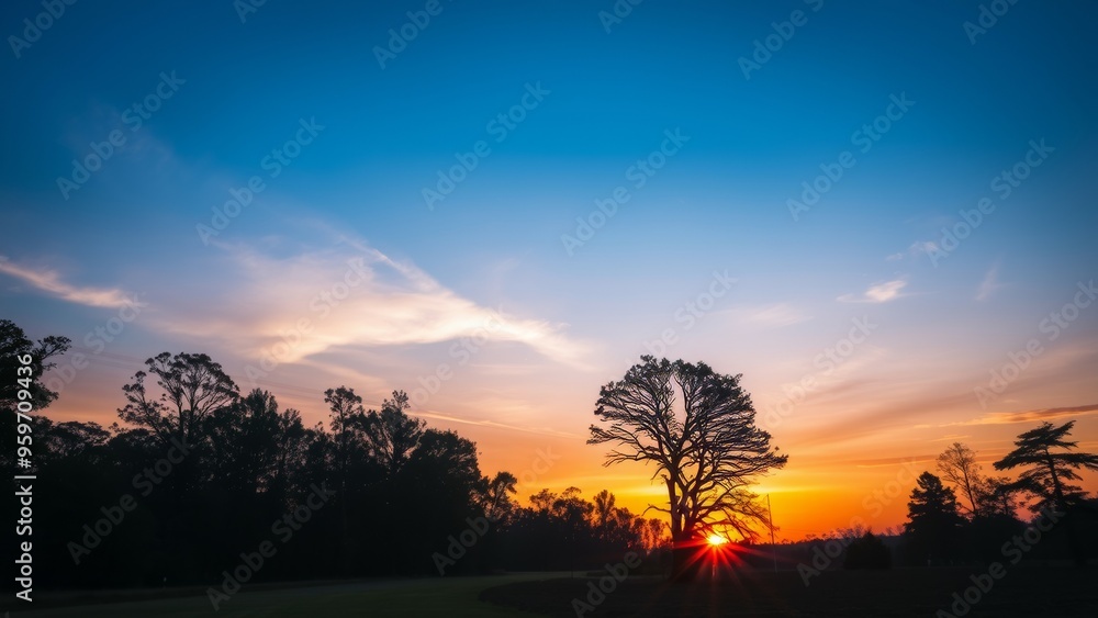 Silhouetted trees against a vibrant sunset Silhouetted trees against a vibrant sunset