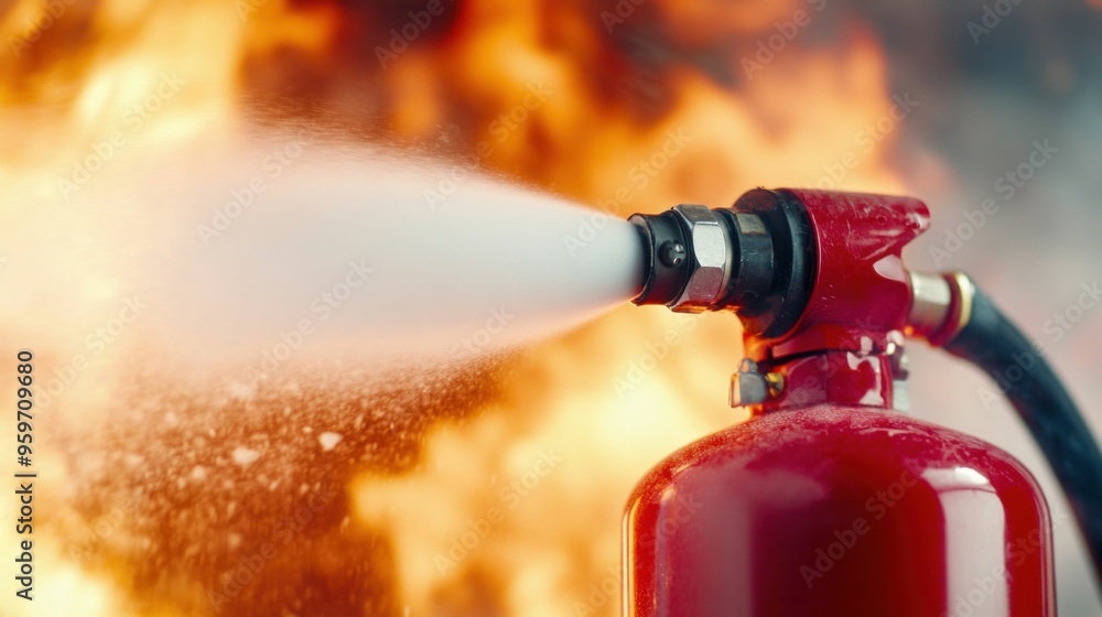 Naklejka premium Fire Extinguisher in Action Against Flames