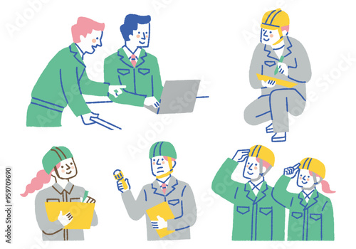 Set of people working in work clothes_color