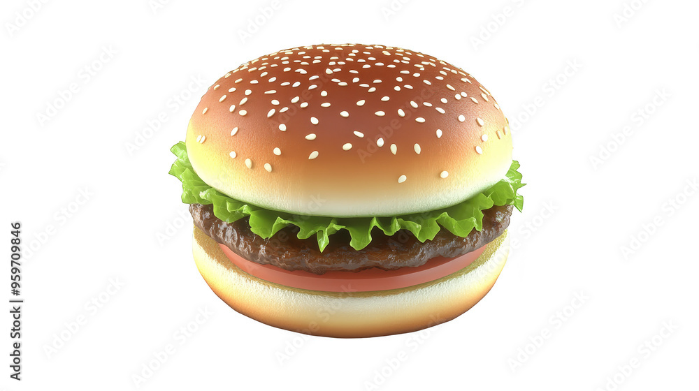 Delicious Hamburger with Sesame Seed Bun and Lettuce Delicious Hamburger with Sesame Seed Bun and Lettuce
