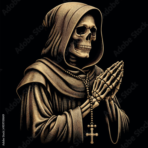  Vector T-shirt Streetwear design a Skeleton  in Prayer