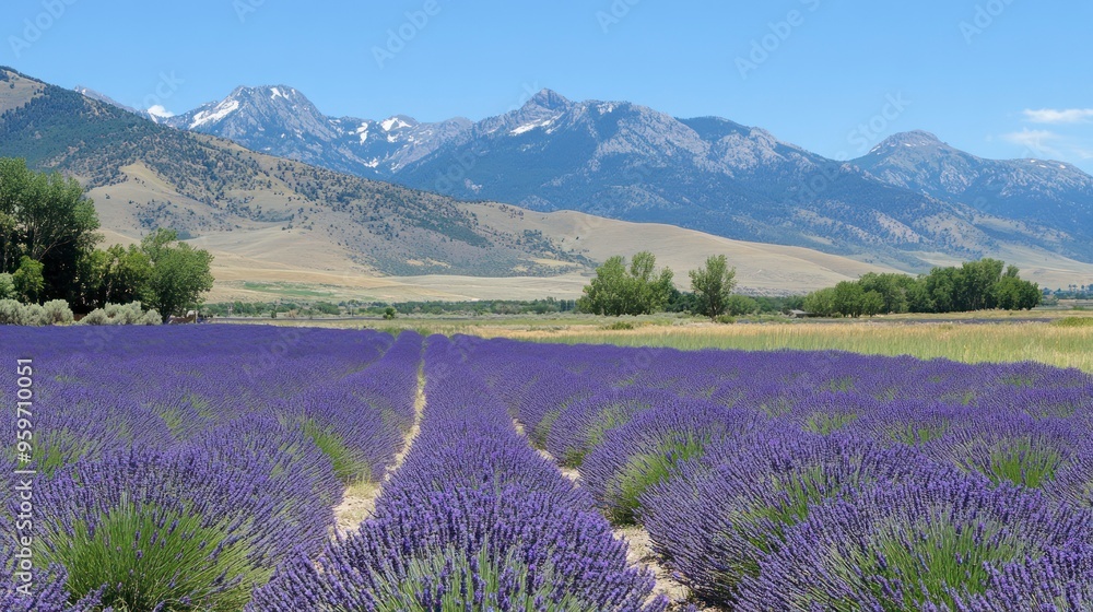 Lavender Field with Mountain View Lavender Field with Mountain View