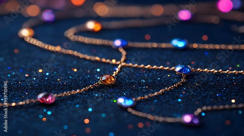 Wallpaper Mural Gold Chain with Gemstones on Blue Glitter Background Torontodigital.ca