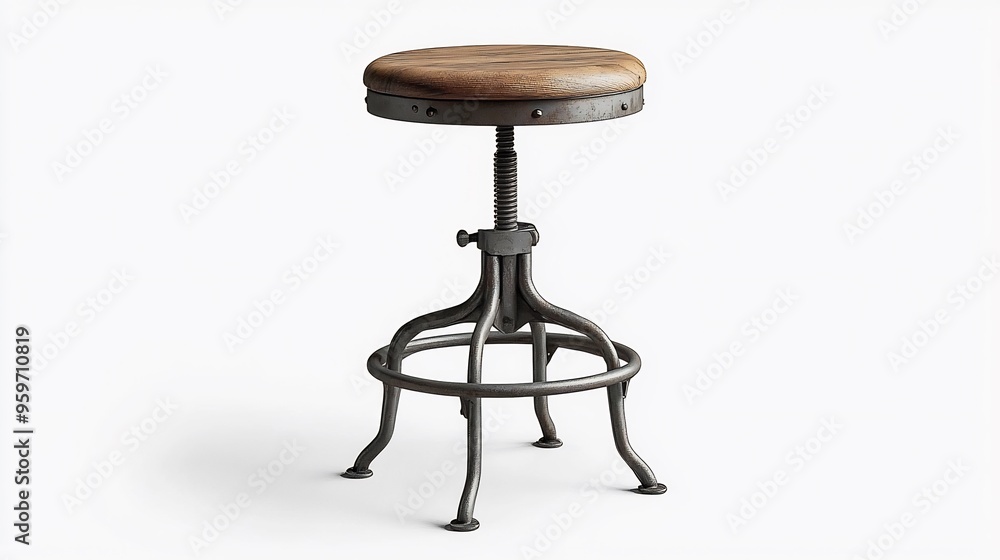 Industrialstyle metal bar stool a wooden seat on a white background Industrialstyle metal bar stool a wooden seat on a white background
