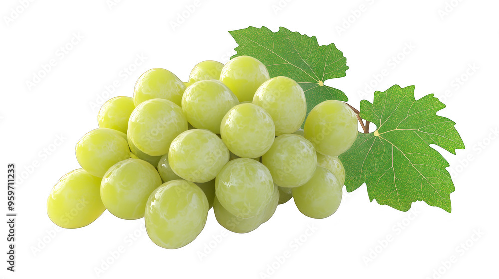 Green grapes with leaf isolated transparent background Green grapes with leaf isolated transparent background
