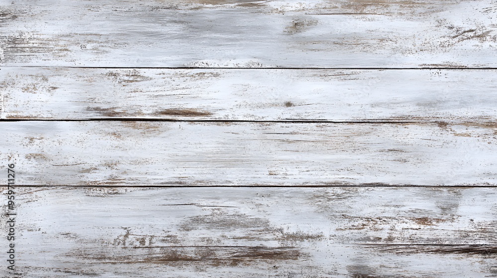 Fototapeta premium A rustic, weathered wooden surface with a whitewashed finish, perfect for backgrounds or texture applications. 
