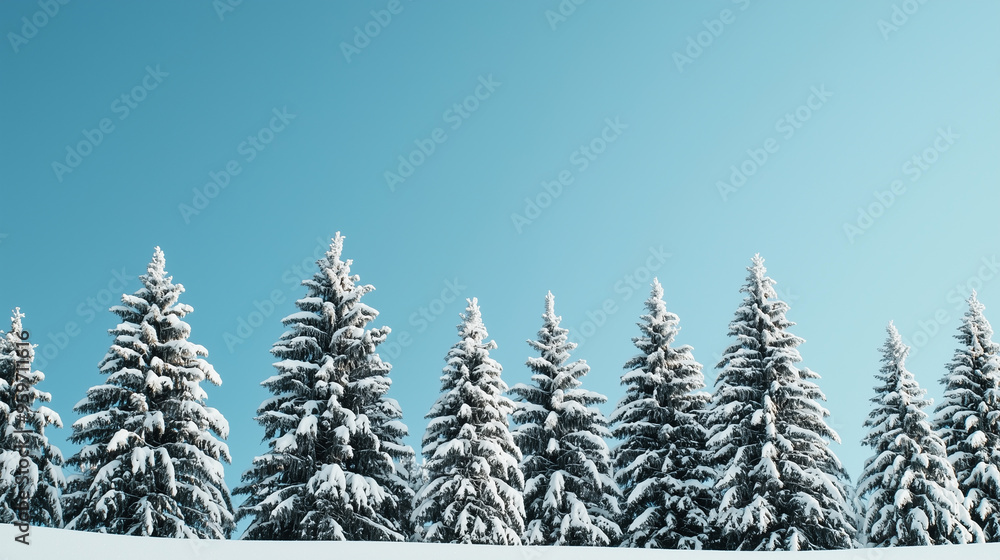 Obraz premium Snow-Covered Pine Trees Under a Clear Winter Sky