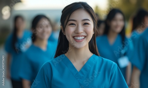 Free Download portrait of asian female student nurses smiling, at the hospital - GFXLoad