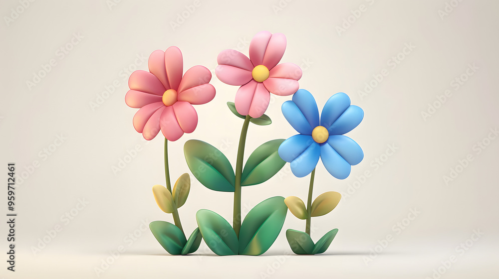 Blooming Flowers spring element icon 3D cartoon Blooming Flowers spring element icon 3D cartoon