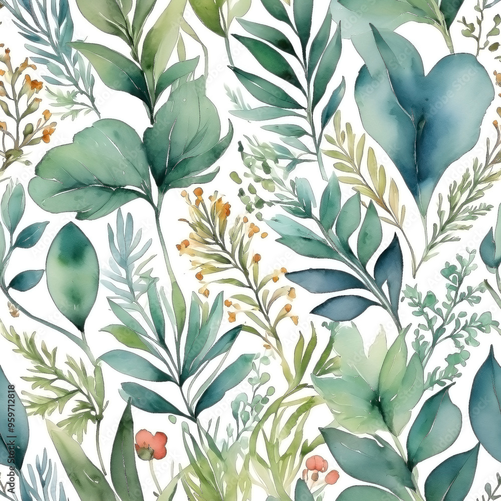 seamless Watercolor Pattern using botanical elements. seamless Watercolor Pattern using botanical elements.