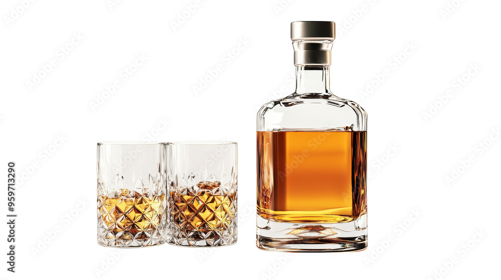 Whiskey Decanter and Glasses with Ice Whiskey Decanter and Glasses with Ice