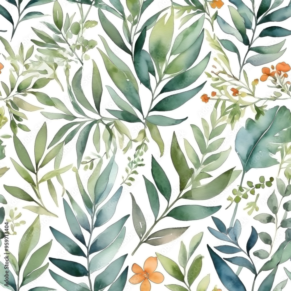 seamless Watercolor Pattern using botanical elements. seamless Watercolor Pattern using botanical elements.