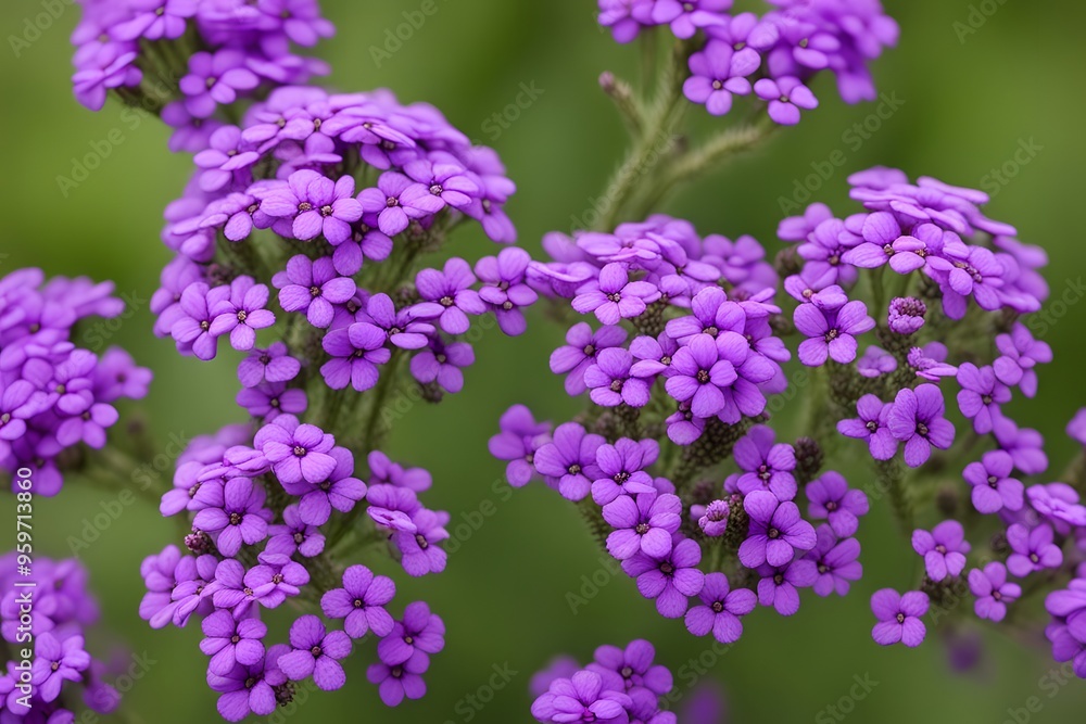 Fototapeta premium Purple verbena flowers with tiny clustered blooms and green stems, Ai Generated