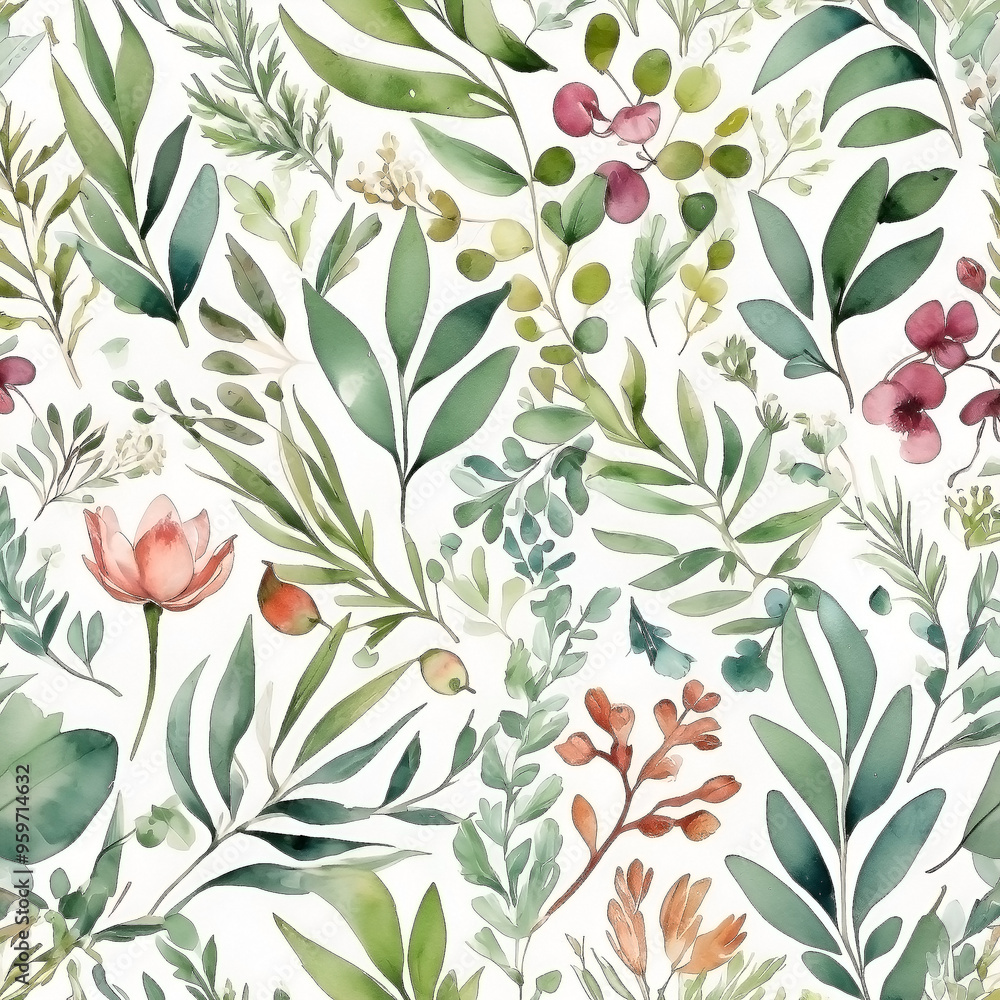 seamless Watercolor Pattern using botanical elements. seamless Watercolor Pattern using botanical elements.