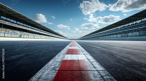 Race Track Asphalt Finish Line Grandstand Crowd View