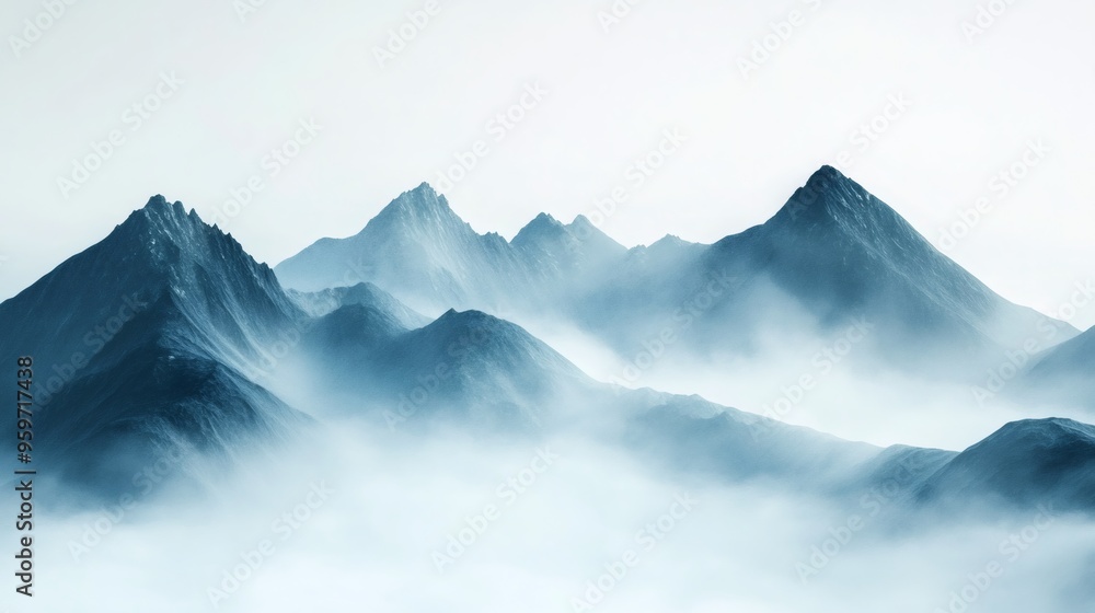 Misty mountain range with a clear blue sky. Misty mountain range with a clear blue sky.